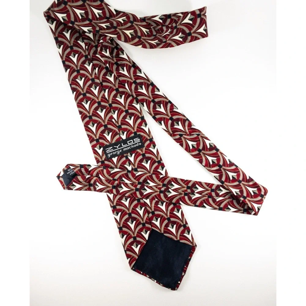Vintage Zylos George Machado Art Deco Inspired Repeating Fan Mosaic Tie, Silk